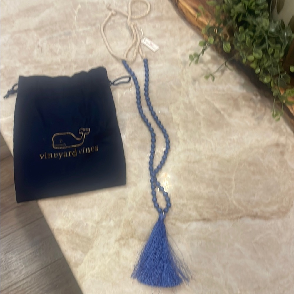 Vineyard Vines Blue Beaded Necklace with Tassel